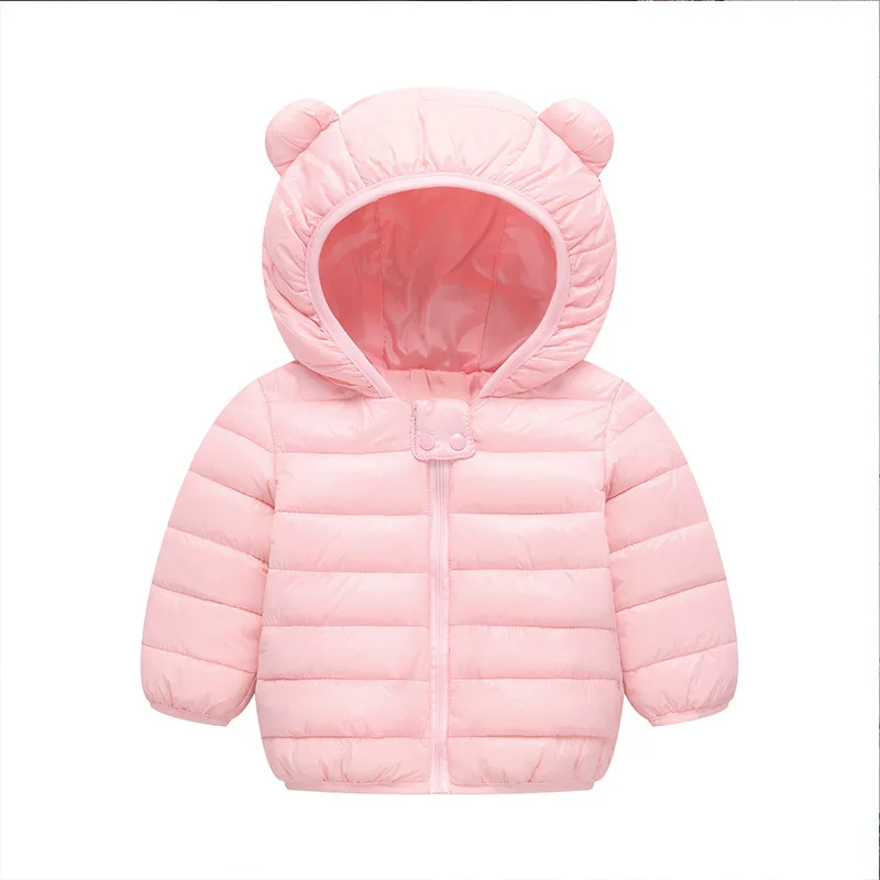Зимнее детское пуховое хлопковое пальто Новинка года, тонкая детская одежда пуховое пальто с ушками, милая однотонная куртка