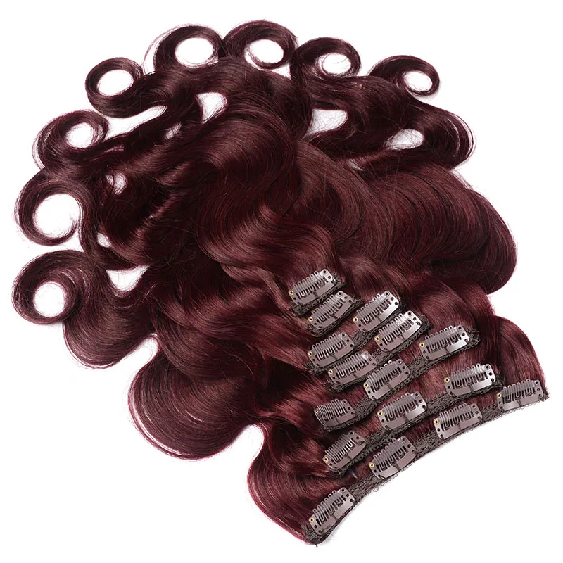 200 г человеческие волосы на заколках для наращивания на всю голову, бразильские волосы remy, человеческие волосы, натуральный черный цвет, UPS - Цвет: # 99J