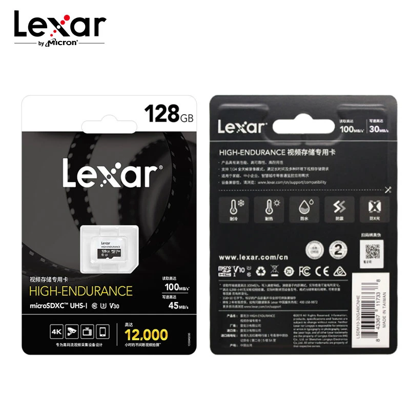 Lexar высокая выносливость Micro SD карта Макс 100 МБ/с./с карта памяти 32 Гб SDHC V10 64 Гб 128 ГБ SDXC V30 C10 Водонепроницаемая TF карта для 4K видео