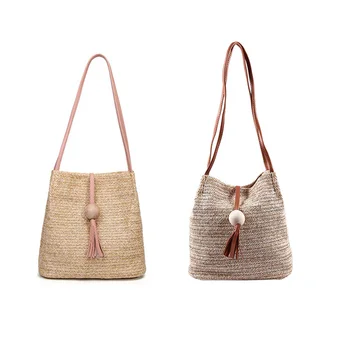 

Bali Vintage Handmade Crossbody Leather Bag Round Straw Beach Bag Girls Circle Rattan bag Small Bohemian Shoulder bag