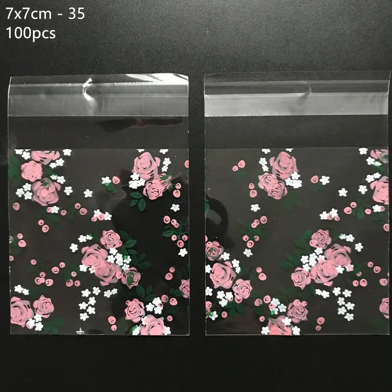 7x7cm 35 100 шт./лот, милые Мультяшные подарочные пакеты, упаковка для печенья, самоклеющиеся пластиковые пакеты для печенья, конфет, еды, пирога, посылка 7X7 см - Цвет: 7x7cm 35