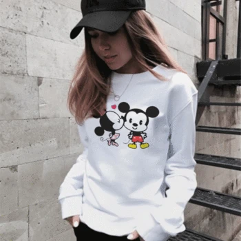 

Harajuku Cartoon Mouse Print Hoodies Women Wild Trend Pullover Sweatshirt Kawaii Mouse Lovers Kiss Casual Long Sleeve Sweatshirt