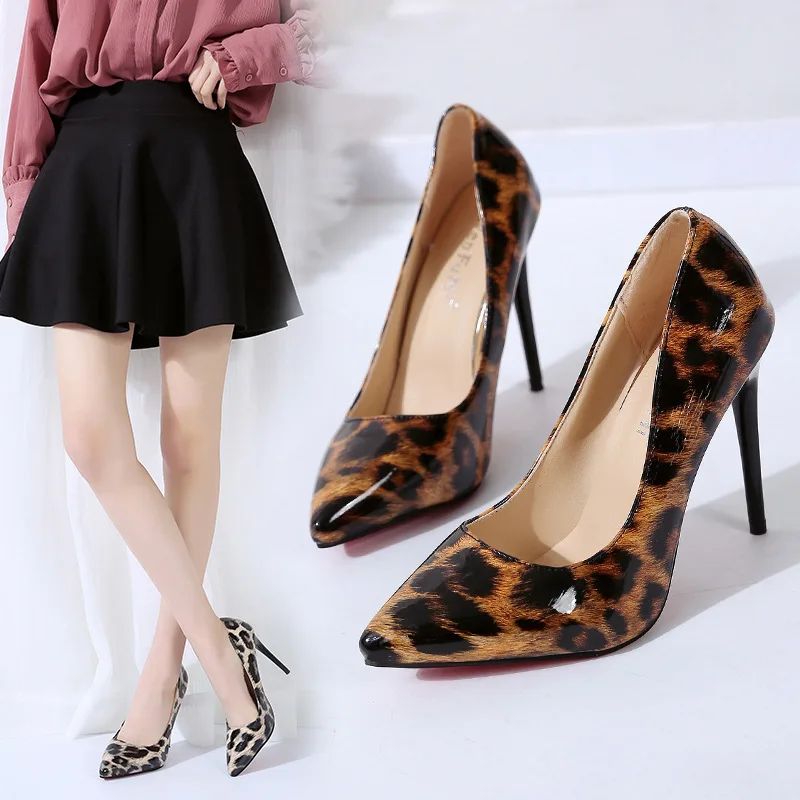 

2019 Spring New Style WOMEN'S Shoes Europe And America Fashion Pointed High Heel Leopord Pattern Thin Heeled Low Top Low-Cut Wom