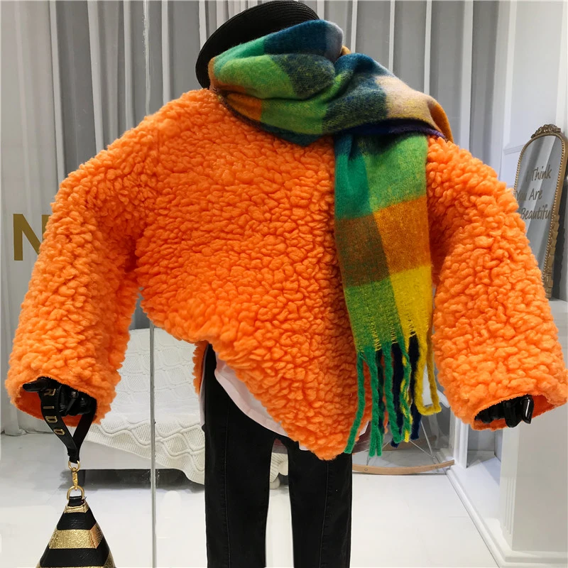 

Fleece Sweatshirt Women Thick Winter 2019 New Casual Loose Womens Clothing Korean Hoodie Fashion Orange Womens Long Sleeve Tops