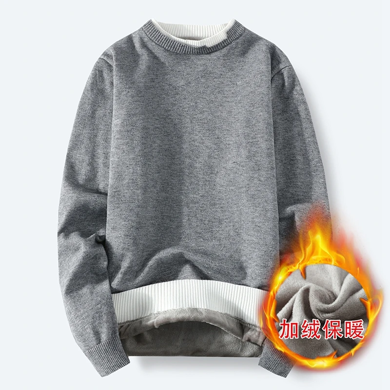 

Autumn and winter main push models plus velvet thick sweater men round neck pullover one velvet slim knit sweater