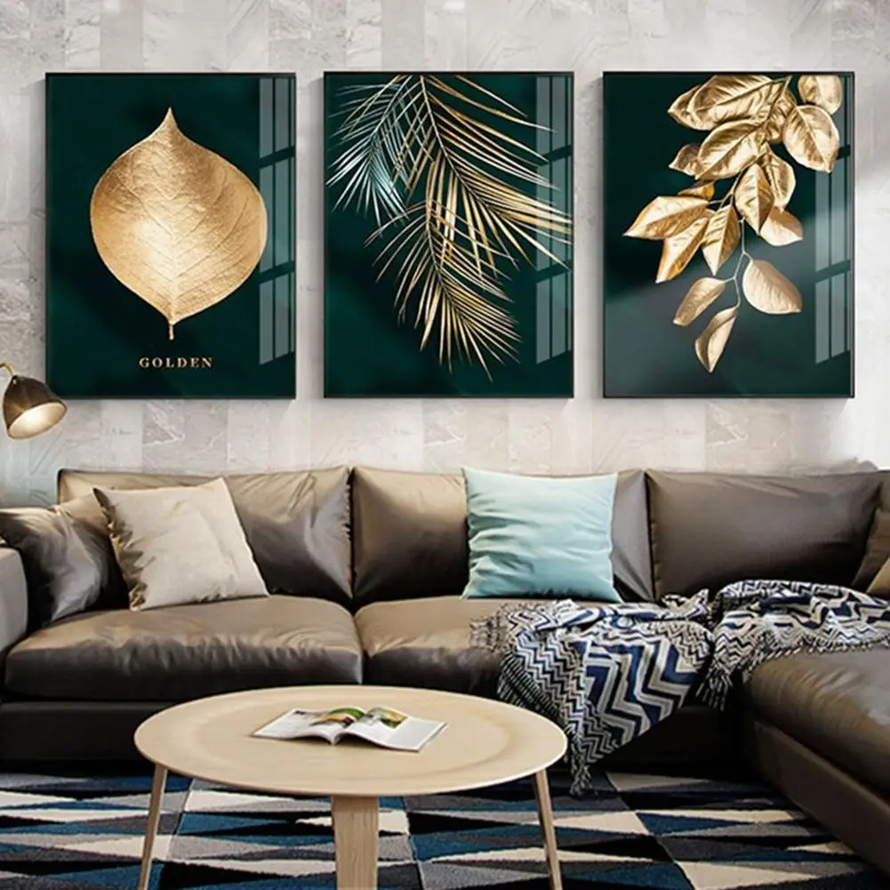 Abstract Golden-Plant Leaves Picture Wall Poster Modern Style Print Painting Art Aisle Living Room Unique Decoration No Frame