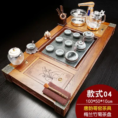 Чайный набор Wujinshi Kungfu с куриным крылом из дерева, автоматический чайный поднос из цельного дерева, фиолетовый чайный столик, простой чайный столик - Цвет: D