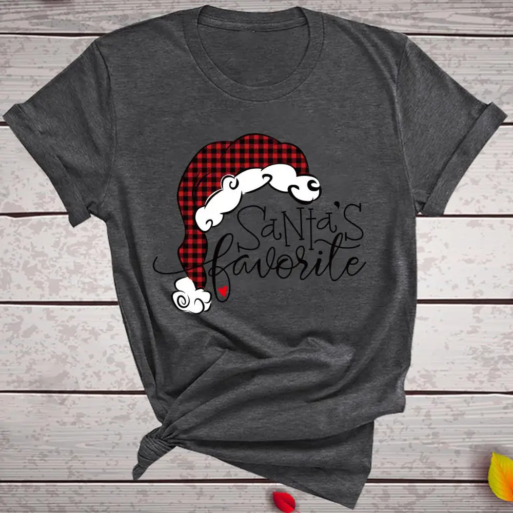 

High Quality T Shirt Women Cute graphic Kawaii santa's favorile Printed Loose Top Tees 100% Cotton O Neck TShirt Plus Size