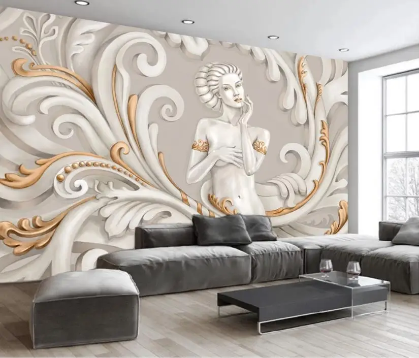 European style wallpapers 3 d Beauty angel relief Living room bedroom wallpaper for walls 3d background wall decoration painting |