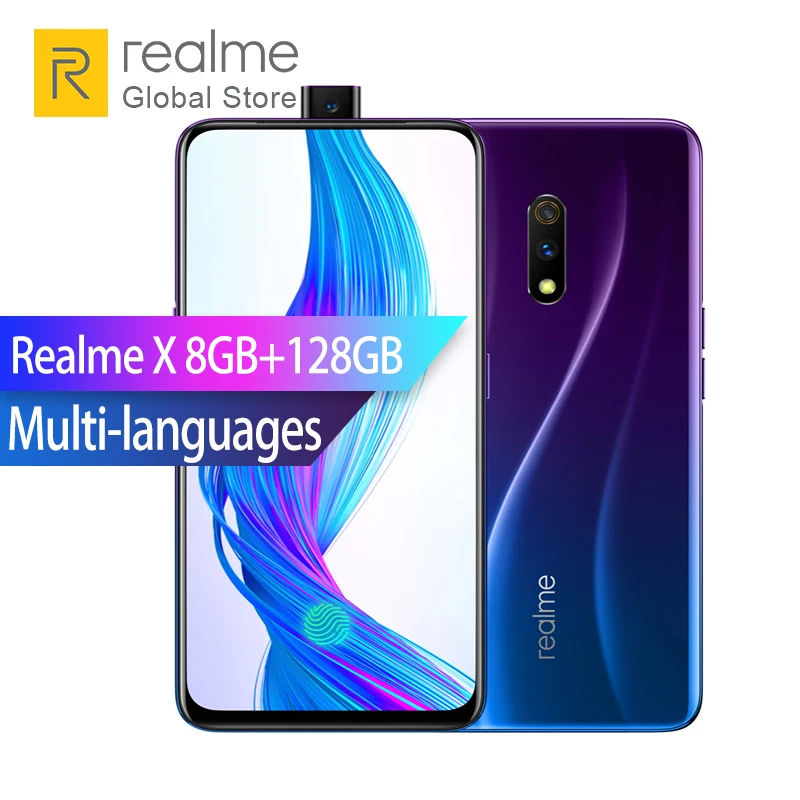 Realme X 8 ГБ Оперативная память 128 Гб Встроенная память Snapdragon 710 Octa Core 6,5" AMOLED Полный Экран смартфон с двумя задними Камера 20 Вт VOOC Зарядное устройство