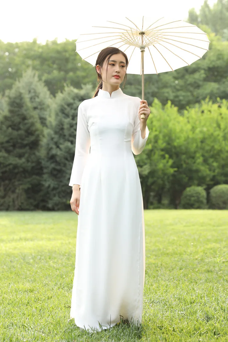 Новое поступление Элегантный белый аозай Вьетнам Qipao платье для женщин традиционная одежда аозай платья и брюки вьетнамские костюмы