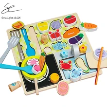 Деревянная головоломка для детей, магнитные овощи, фрукты, игрушки, костюм для девочек, кухонный набор, чтобы увидеть Семейные столовые приборы, набор для барбекю, игрушки