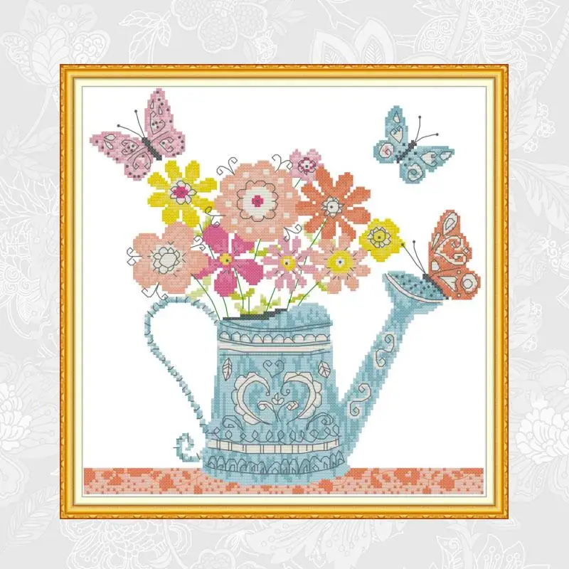 

Beautiful Flower Pot Paintings DIY Counted Cross Stitch Printed On Canvas DMC 14CT 11CT Embroidery Needlework Accessory Sets