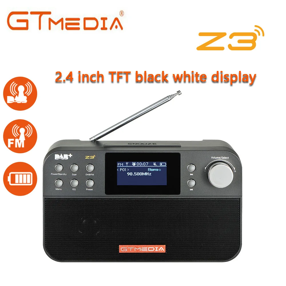 GTMEDIA Z3B Z3 DAB+ приемник Портативный цифровой DAB FM стерео радио приемное устройство с 2,4 дюймов TFT Дисплей Bluetooth часы-будильник