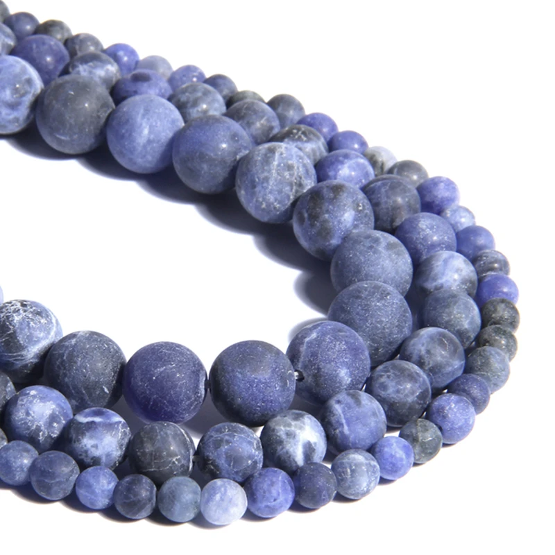 Frosted Matte Blue Sandstone Round Loose Beads Jewelry 15"4mm 6mm 8mm 10mm 12mm 