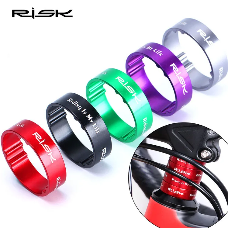 

RISK 4pcs Bike Fork Washer Stem Spacers Aluminum Alloy Hollow MTB Bicycle Headset Washer Raise Handlebar 5mm/10mm for 28.6 Fork