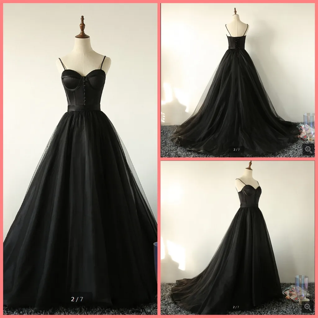 Vestido de festa, черное Тюлевое ТРАПЕЦИЕВИДНОЕ ПЛАТЬЕ на тонких бретельках, Формальные платья для выпускного вечера, милое декольте, корсетные сексуальные платья для выпускного вечера