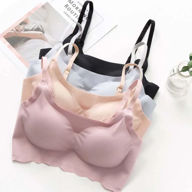 

Wasteheart Women Fashion Pink Orange Wireless Padded Bras Sexy One-Piece Bras Bralette Underwear Cup A B Female Push Up Bras