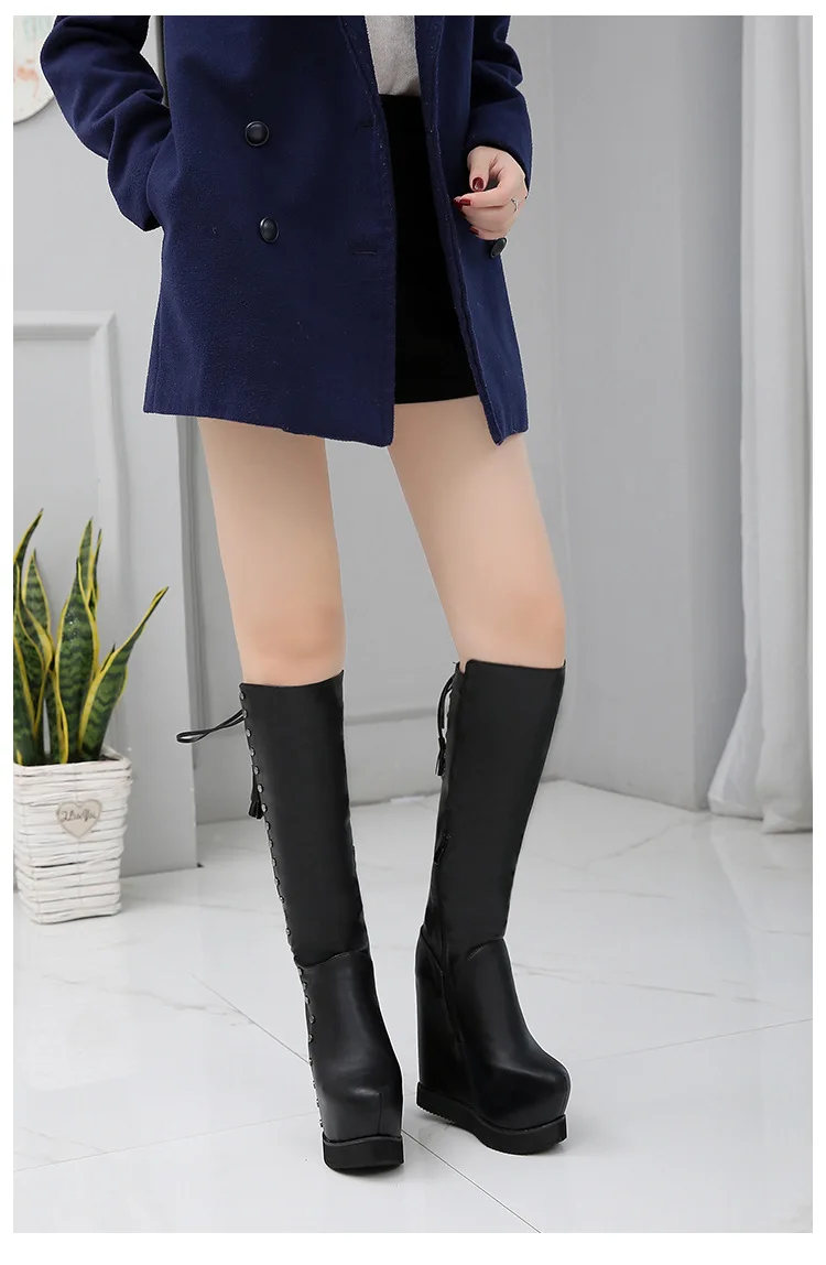 15 cm within increase female boots elastic knee-high boots European and American sexy stovepipe long boots Wedges high boots