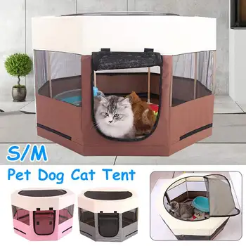 

NEW 2 Sizes Portable Foldable Dog Cage Pet Tent Houses Kennel Easy Operation Octagon Fence Outdoor For Small Large Dogs Crate