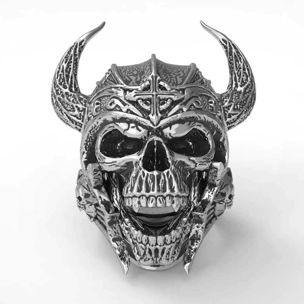 

HNSP Punk Bullhead warrior Skull Ring For Men Stainless steel jewelry Male rings Anel 7-14 Big Size