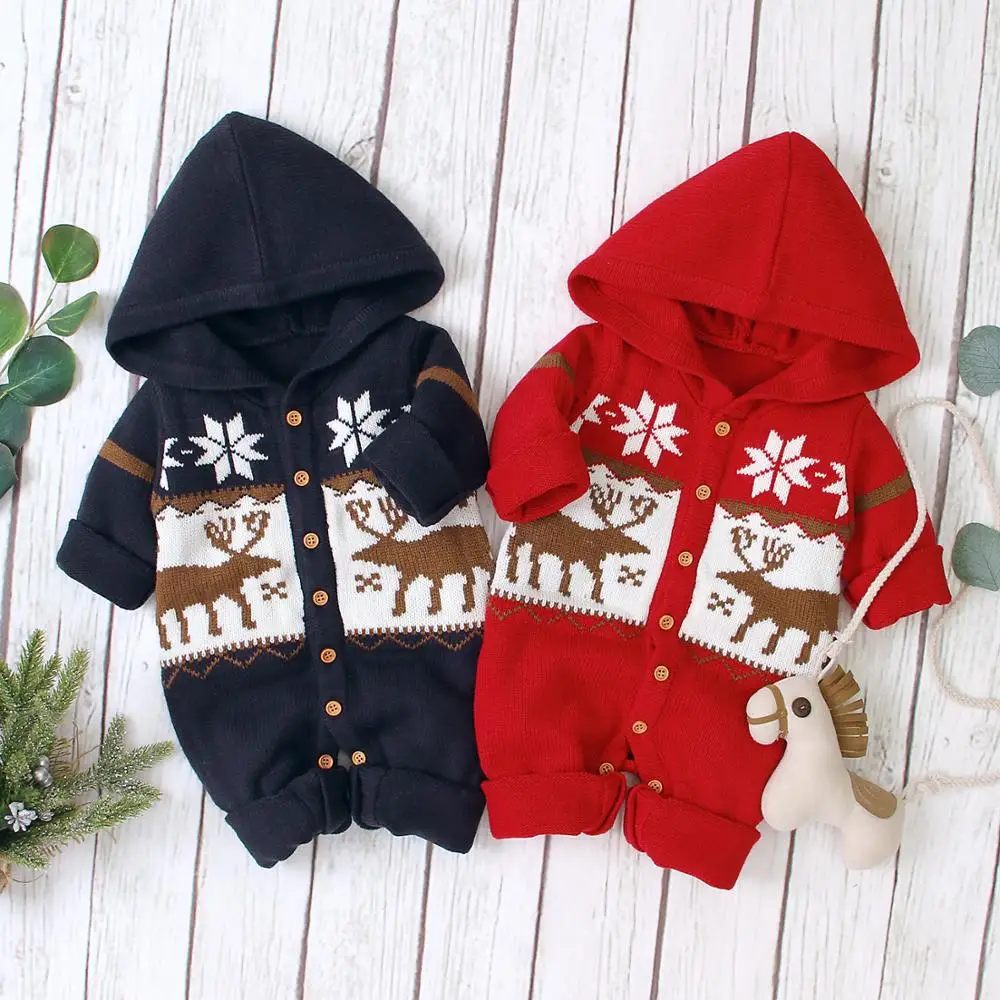

Baby Rompers Christmas Clothes Fashion Hooded Newborn Boy Girl Jumpsuits Onesie Long Sleeve Infant Overalls Playsuit Winter Warm
