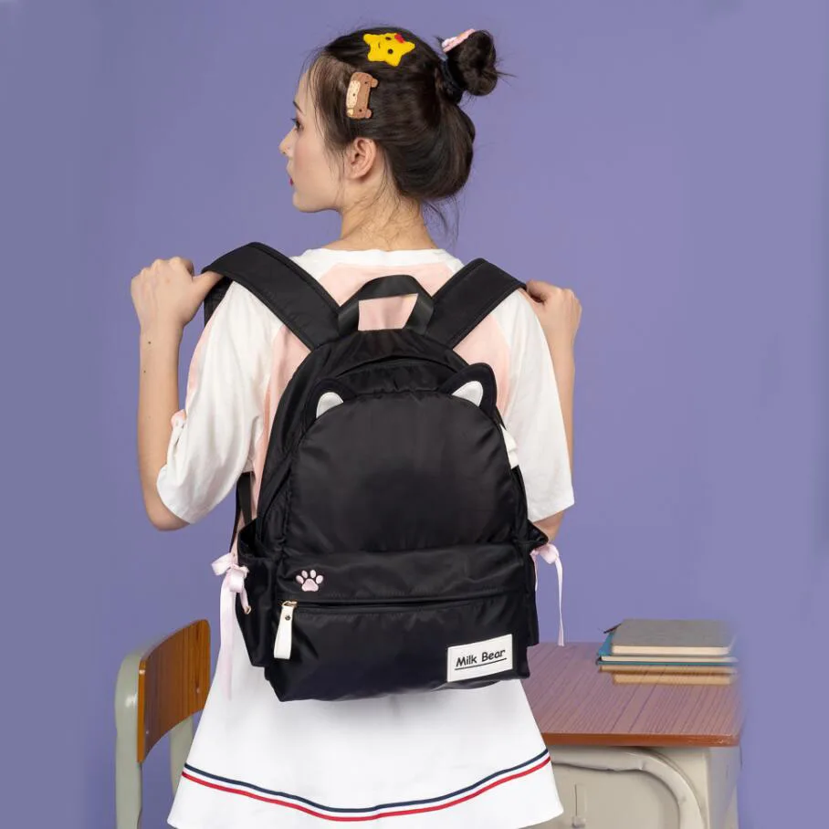 

Kawaii Cat Bandage Bow Shoulders Bag Harajuku Teen Girl Backpack Japanese Preppy Style Students Cute Rabbit Ear School Bags