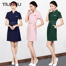 Женская медицинская форма для медсестры летнее платье косметолога с v-образным вырезом комбинезон больничный Салон Красоты Спа Отель Женская спецодежда