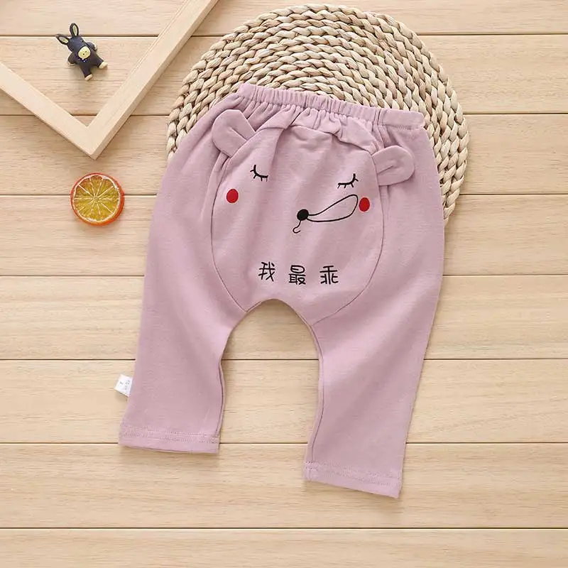 Casual Style Children Casual Trousers Cotton Ruched Mid Cartoon Cotton Full Length Unisex Elastic Waist Cross-Pants Cute - Цвет: 7