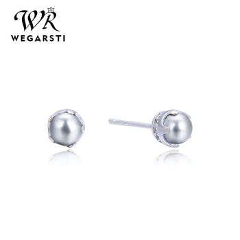 

WEGARSTI High Quality 100% 925 Sterling Silver Natural Fresh Wate Gray Pear Stud Earrings For Women Engagemen Party Fine Jewelry
