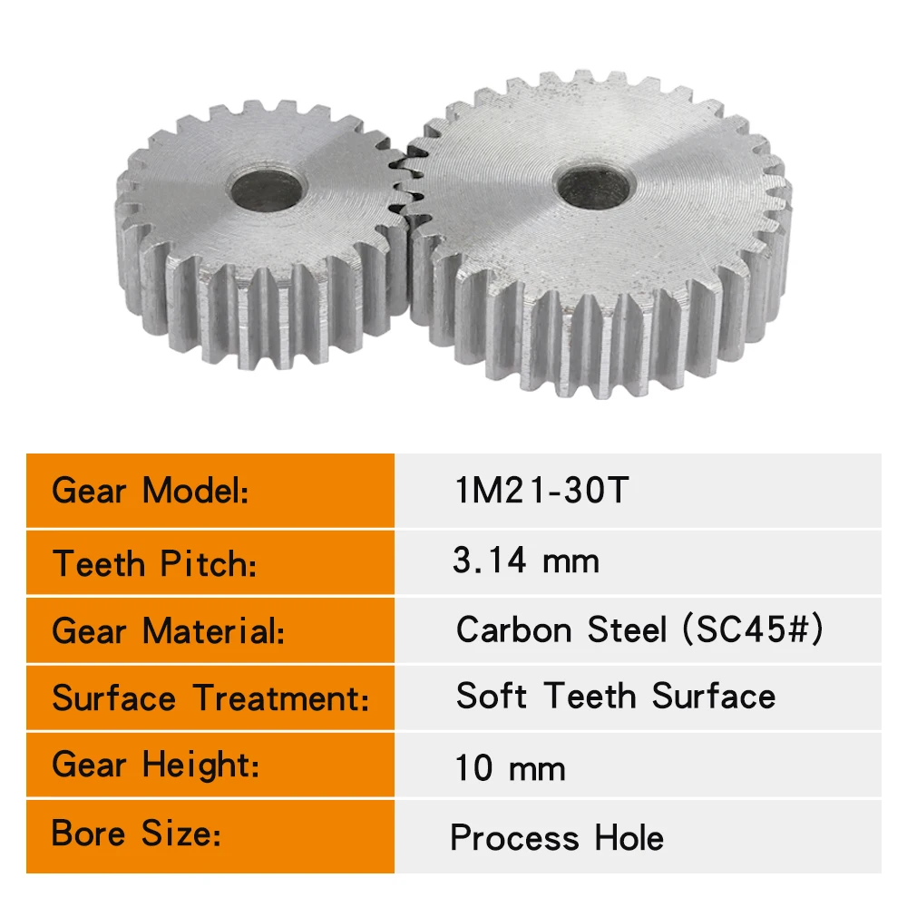 1 Piece Spur Gear 1M-21/22/23/24/25/26/27/28/29/30T SC45# Carbon Steel Material Cylindrical Gear Transmission Accessories Transmission Gear