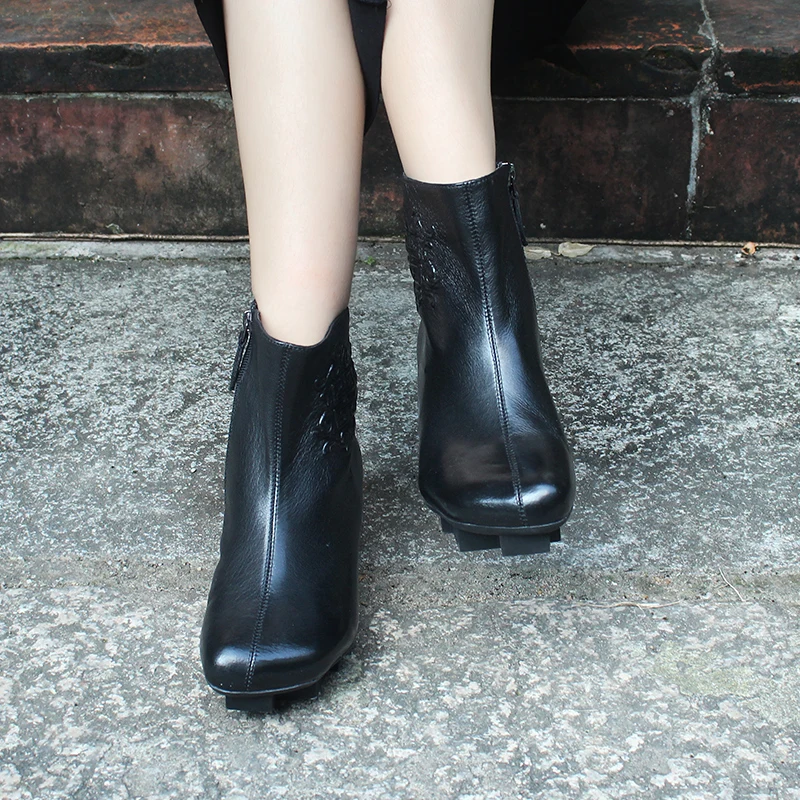Xiangban/женские ботинки до середины икры; кожаные зимние ботинки на толстой платформе; женские кожаные ботинки на танкетке с круглым носком;