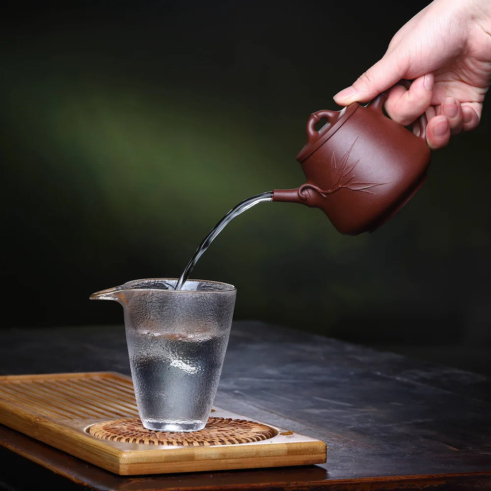 Yixing Clay Teapot Masters Entirely Handmade Bamboo Joint High Stone Scoop Pot Raw Ore Purple Clay Tea Pot Tea Set 240cc