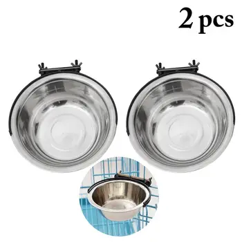 

2 Sets New Dog Cat Bowls Pet Bowl Stainless Steel Hanging Pet Cage Bowl Pet Food Bowl for Cat Dog Puppy Food Dish