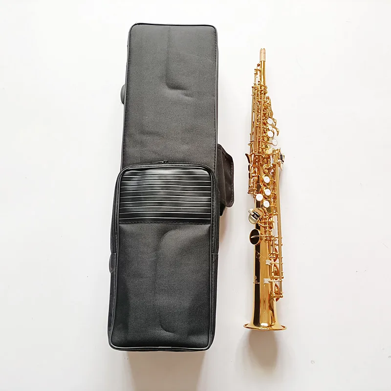 475Brass Straight Soprano Bb B Flat Sax Saxophone Woodwind Instrument Natural Shell Key Carve Pattern Made in Japan