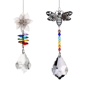 

Plastic Flower Cute Metal Bee Fashion Glass Window Hanging Sun Catchers Rainbow Maker Chandelier Party Decoration
