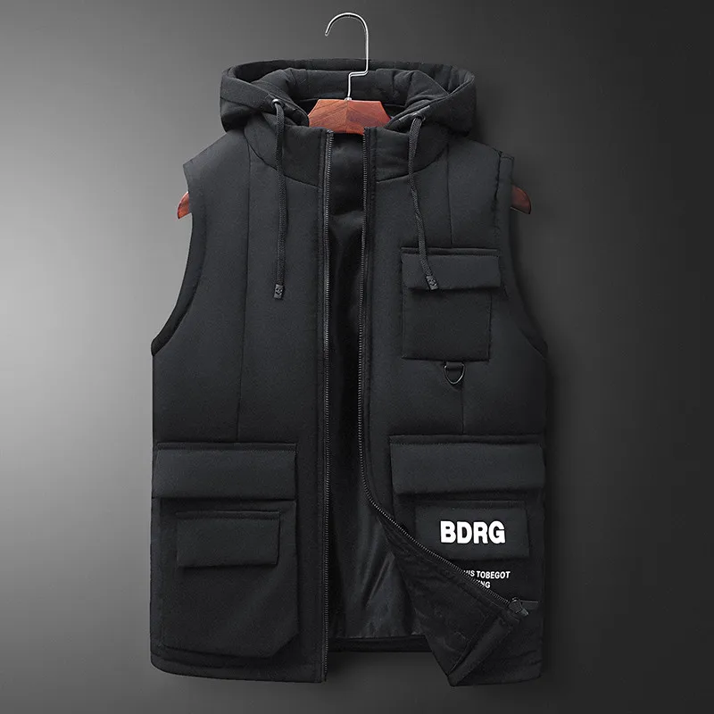 Winter Vest Men New Fashion High Quality Hood Warm Sleeveless Jacket Waistcoat Male's Casual Vest Hooded Coats