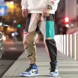 Камуфляжные штаны в стиле пэчворк с цветными блоками хип-хоп Уличная Harajuku беговые штаны хлопковые весенние спортивные брюки