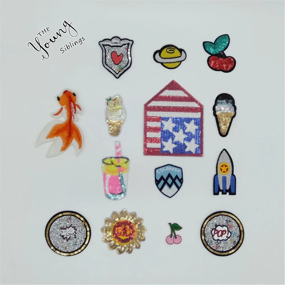 Fashion Embroidery Stickers Sequins Hot melt adhesive Patches Iron on patch Mixture Badges DIY Clothing Accessories C6639-C6655 | Дом и сад