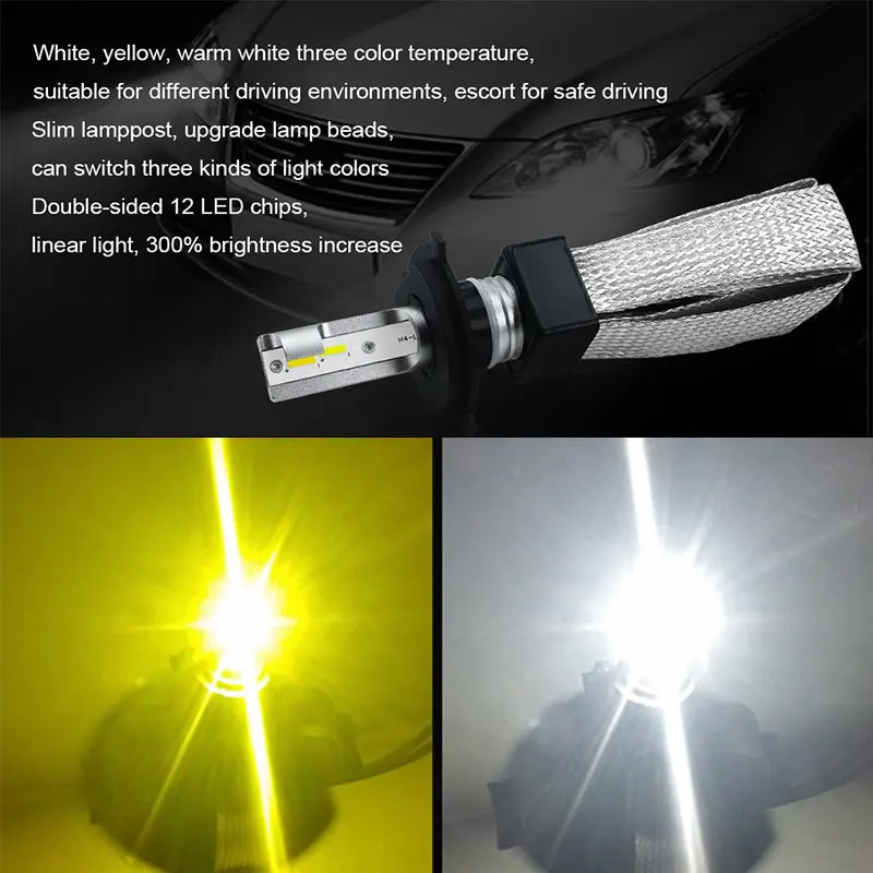 LED Headlight LED Fog Light High Power Front Lamp Lighting Assembly Automobile H4/HB2/9003 3000K/6000K Super Bright