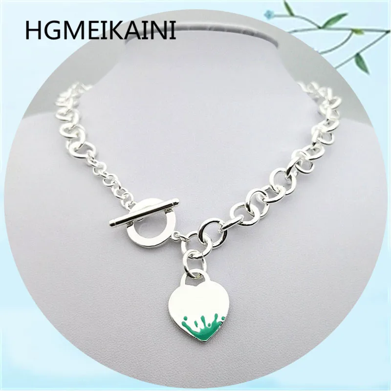 

HGMEIKAINI925 % sterling silver necklace 1:1 in Europe and the original thick green enamel pendant chain love couples present