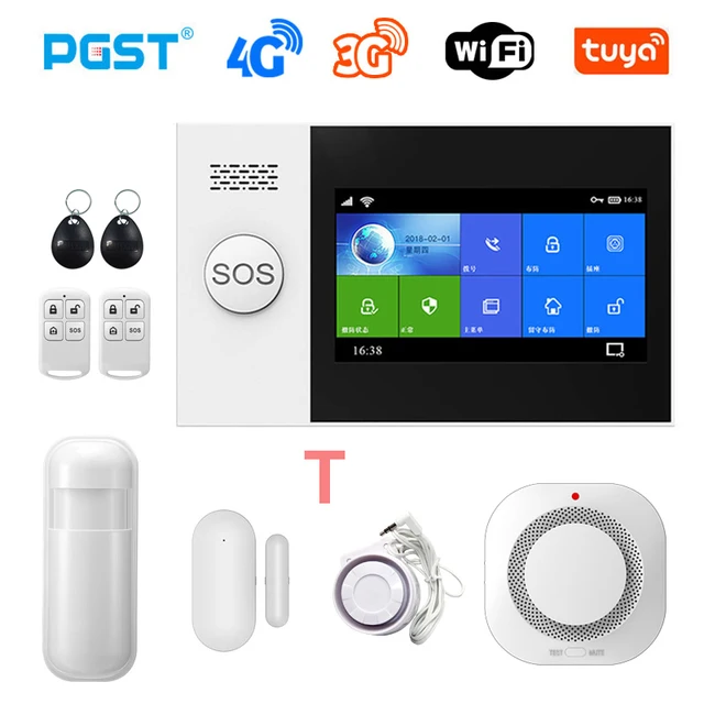 PGST PG-107 4G Tuya Wireless Home WIFI GSM Home Security With Motion Detector Sensor Burglar Alarm System Support Alexa & Google T.