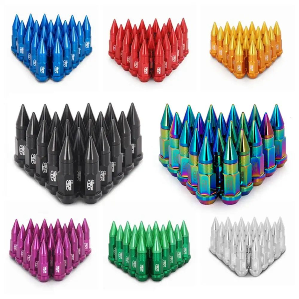 20Pcs M12X1.5 / M12X1.25 Aluminium 50MM Extended Tuner Wheels Rims Lug Nuts With Spikes Spear Tip Jdm