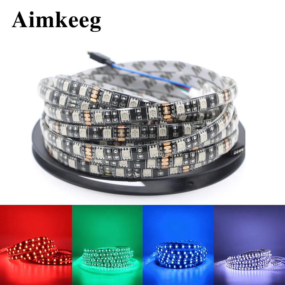 DC12V 5 м черный ПХБ RGB Светодиодные ленты гибкий 5050 Водонепроницаемый светодиодный