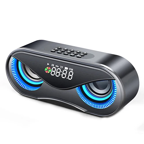 Bluetooth Speakers 10W Super Bass Stereo Portable Wireless Speaker with Alarm Clock, FM Radio, Led Flash Light Loudspeaker - Цвет: Черный