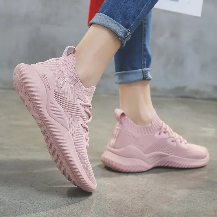 

Fly Netting Surface Black White Background Gym for Athletic Shoes Women's Spring And Autumn Lace-up Wear-Resistant All-White Run