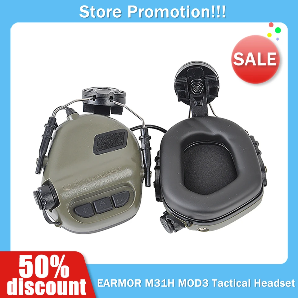 2021 EARMOR M31H MOD3 Tactical Military Headset with Noise Canceling Hearing Protection Softair Aviation for FAST MT Helmets