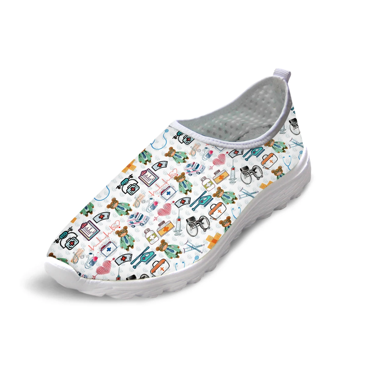 THIKIN Cute Nurse Causal Summer Women's Flats Running Shoes Nursing Medical Tools Pattern Sport Sneaker Female Zapatos De Mujer
