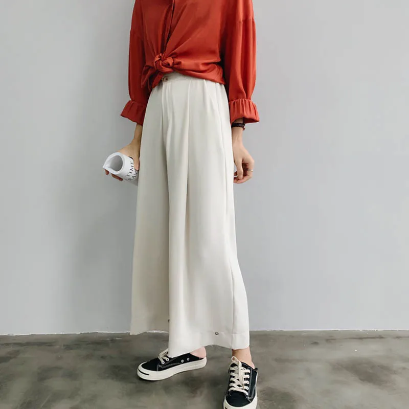 K165 Women Solid Color Close Cuff Casual Pants Korean Wide Leg Trousers Clothing | Женская одежда