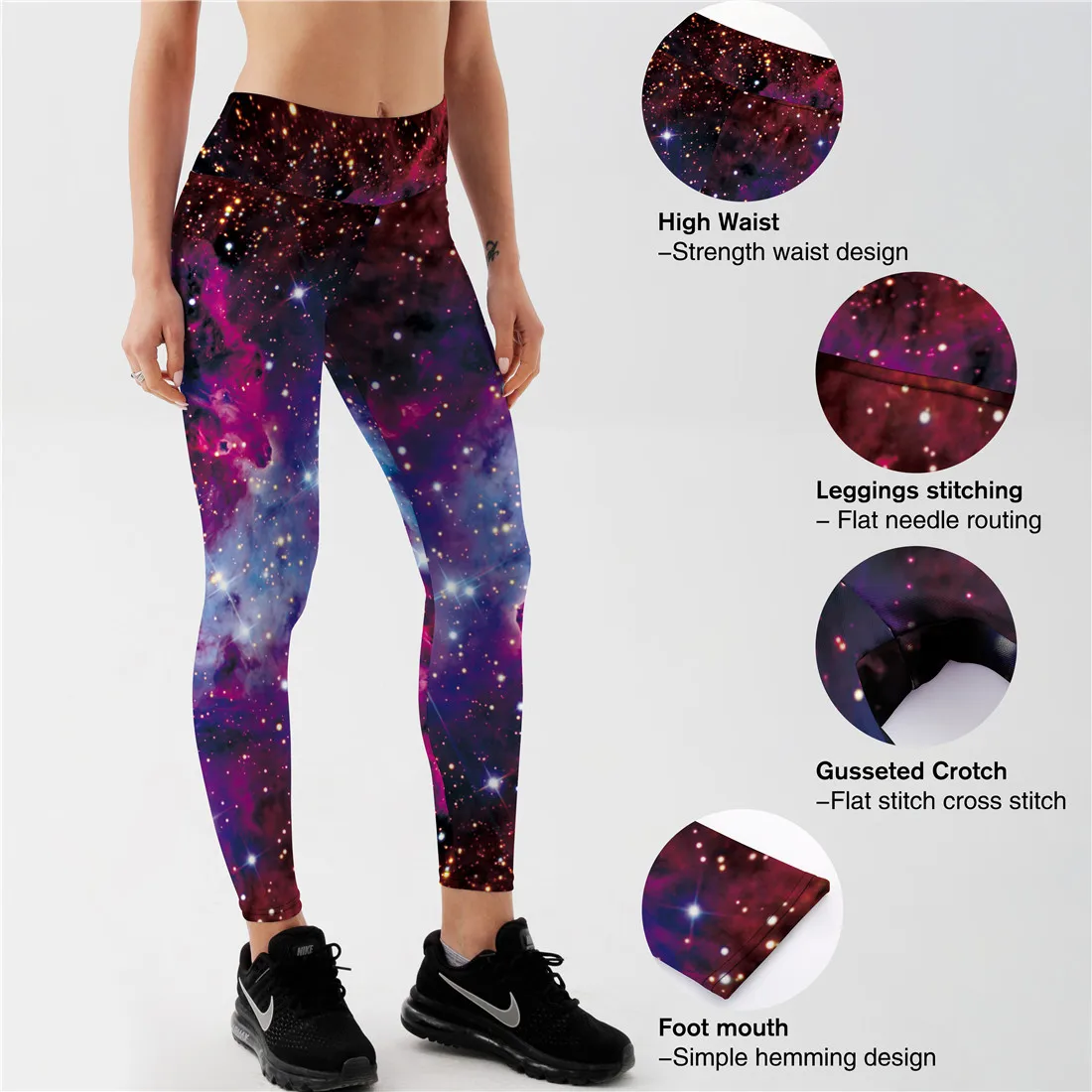 Galaxy Purple Women Leggings, Yoga Outer Space Print Pants Cosmic